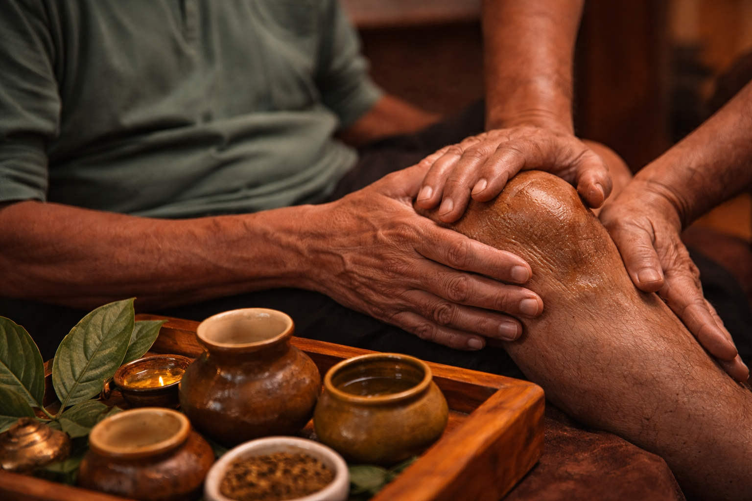 Ayurvedic joint pain treatment with oil massage therapy for knee pain relief