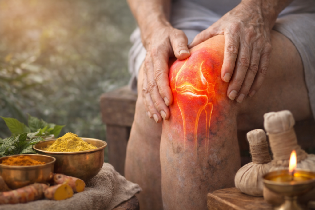 Arthritis joint pain in knee with Ayurvedic treatment and natural therapy care