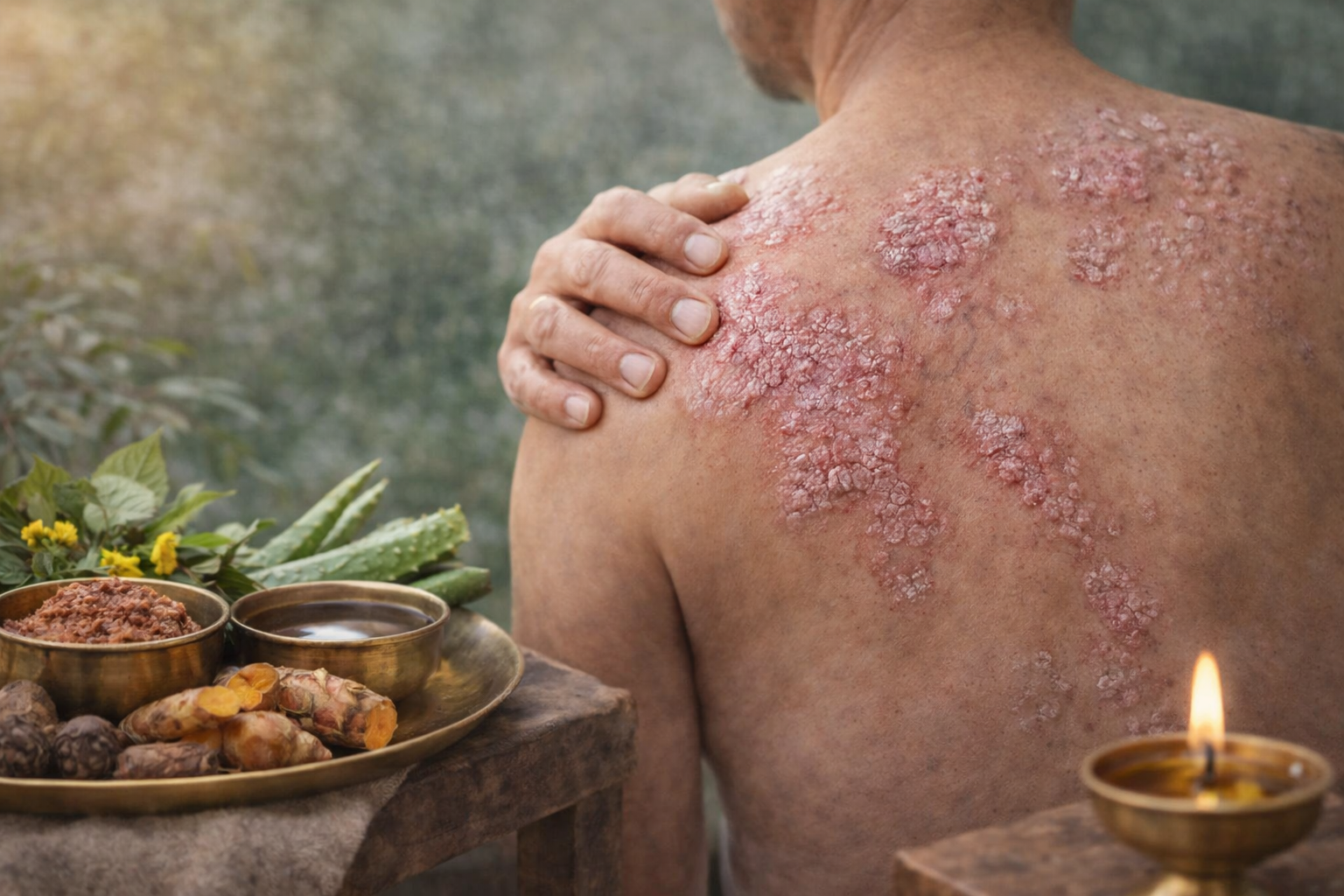 Skin disease psoriasis condition with Ayurvedic treatment and natural skin care