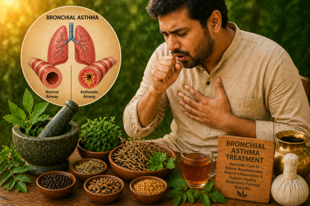 Ayurvedic treatment for bronchial asthma in Malleshwaram with natural herbs to relieve breathing problems and support lung health