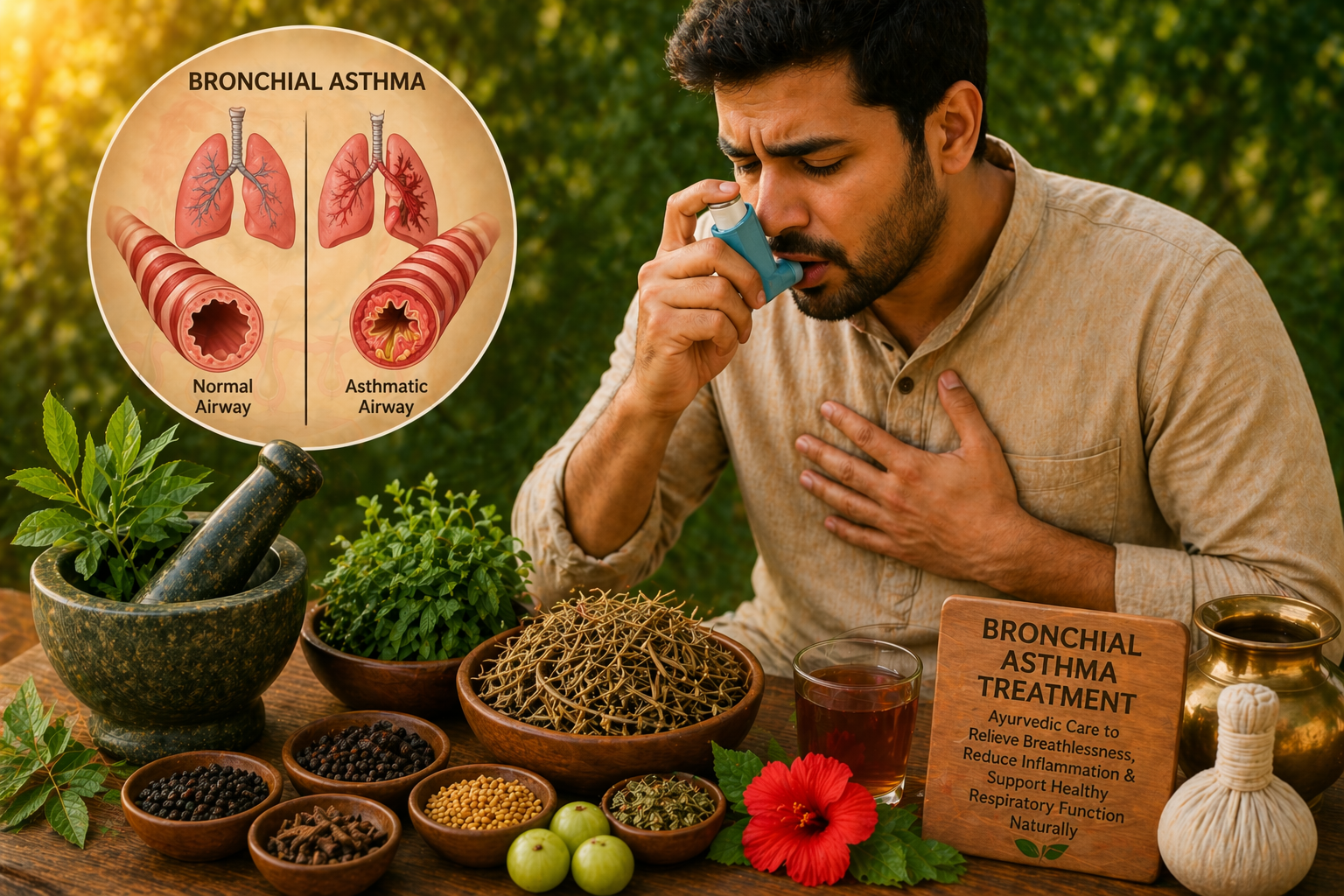 Ayurvedic treatment for bronchial asthma with herbs and inhaler therapy in Malleshwaram Bangalore