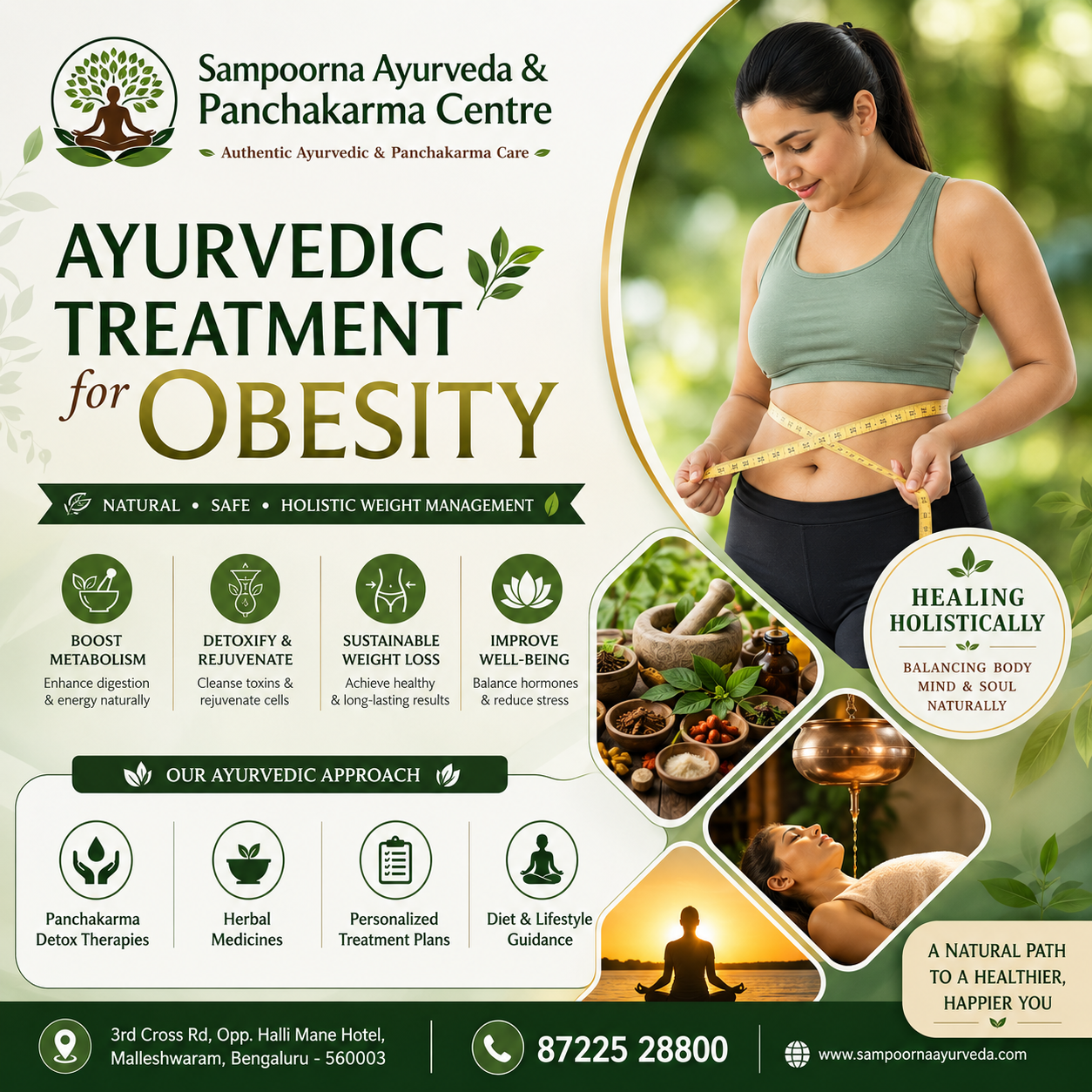 Woman measuring waist for Ayurvedic obesity treatment and natural weight loss in Malleshwaram Bangalore